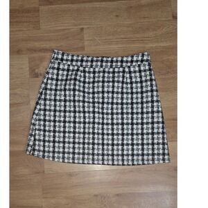 Persun Black White Plaid Mini Skirt Tweed A-Line Checkered Academic Size 12